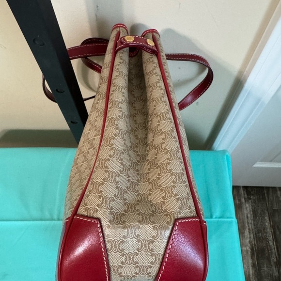 Celine Tan and Red Leather Trim Tote Bag - Picture 3 of 15